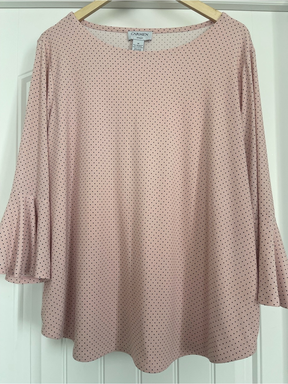 Carmen Light Pink Polka Dot Bell Sleeve Top
